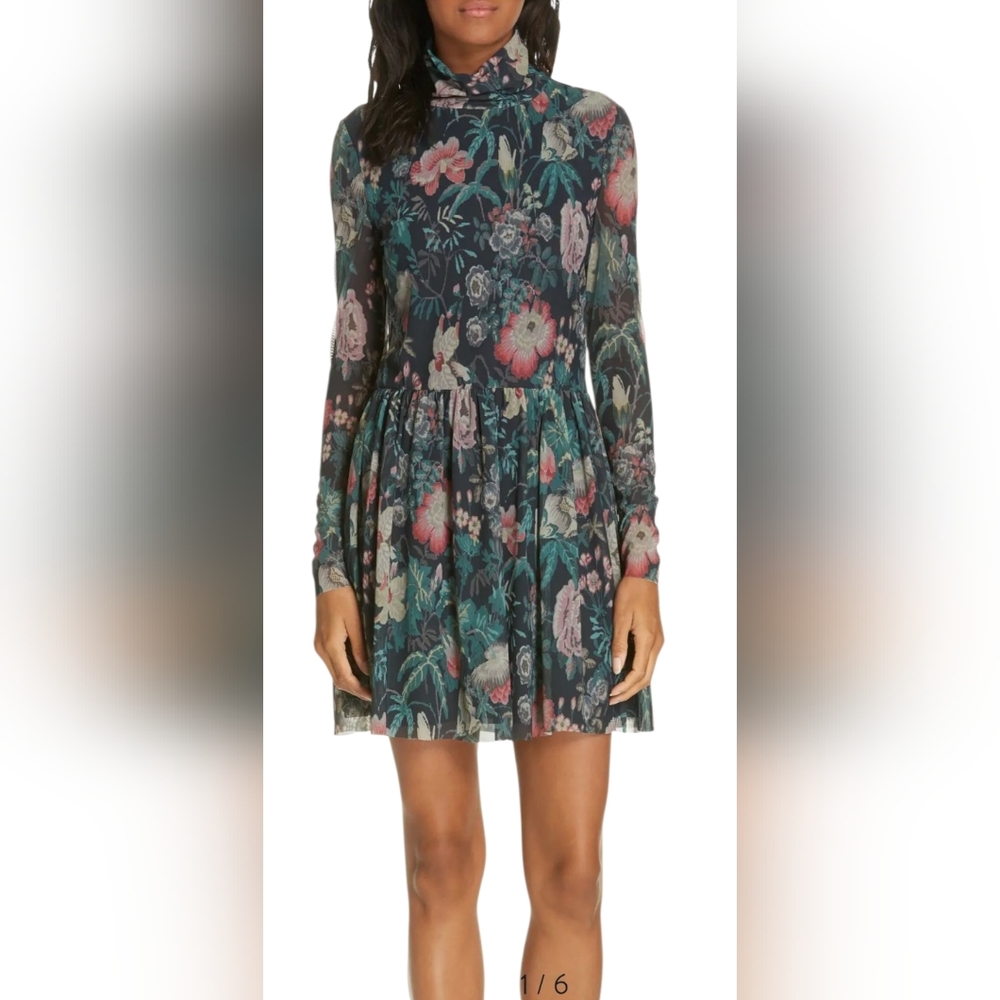 Rebecca Taylor La Vie Faded Garden Mesh Long Sleeve Dress Large - Picture 2 of 16